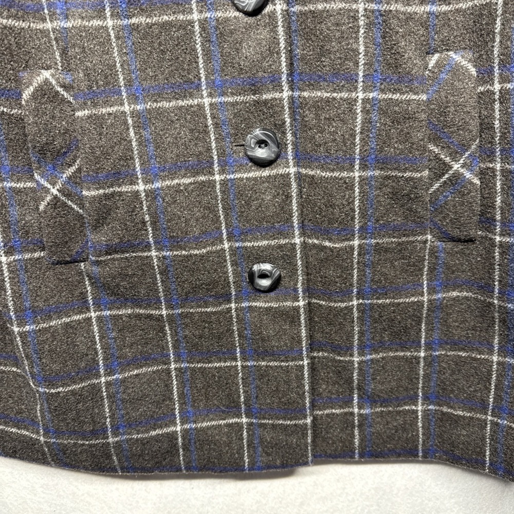 Anthropologie Idra Plaid Wool Blend Coat Cable Knit Sleeves Grey Blue Size 10 - Picture 11 of 16